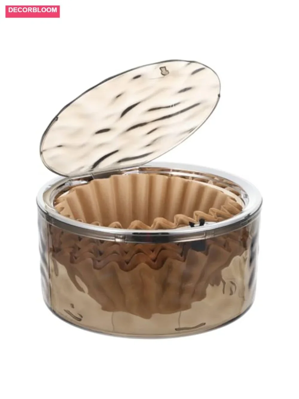 Coffee Filter Holder with Push-Button Lid, Gray Acrylic Storage Container,